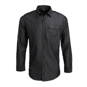 Premier Mens Denim Contrast Stitching Shirt / Black Denim